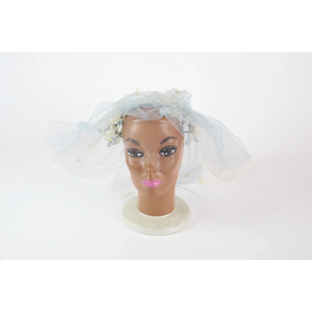 Vintage 1950s Wax Flower Fascinator Hat Crown Blue Veil Rizik Bros New York